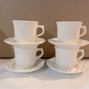 Pfaltzgraff gazebo white mugs with saucers